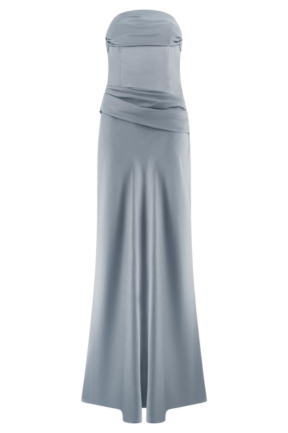 Jasmine Strapless Satin Maxi Dress - Frosted Blue