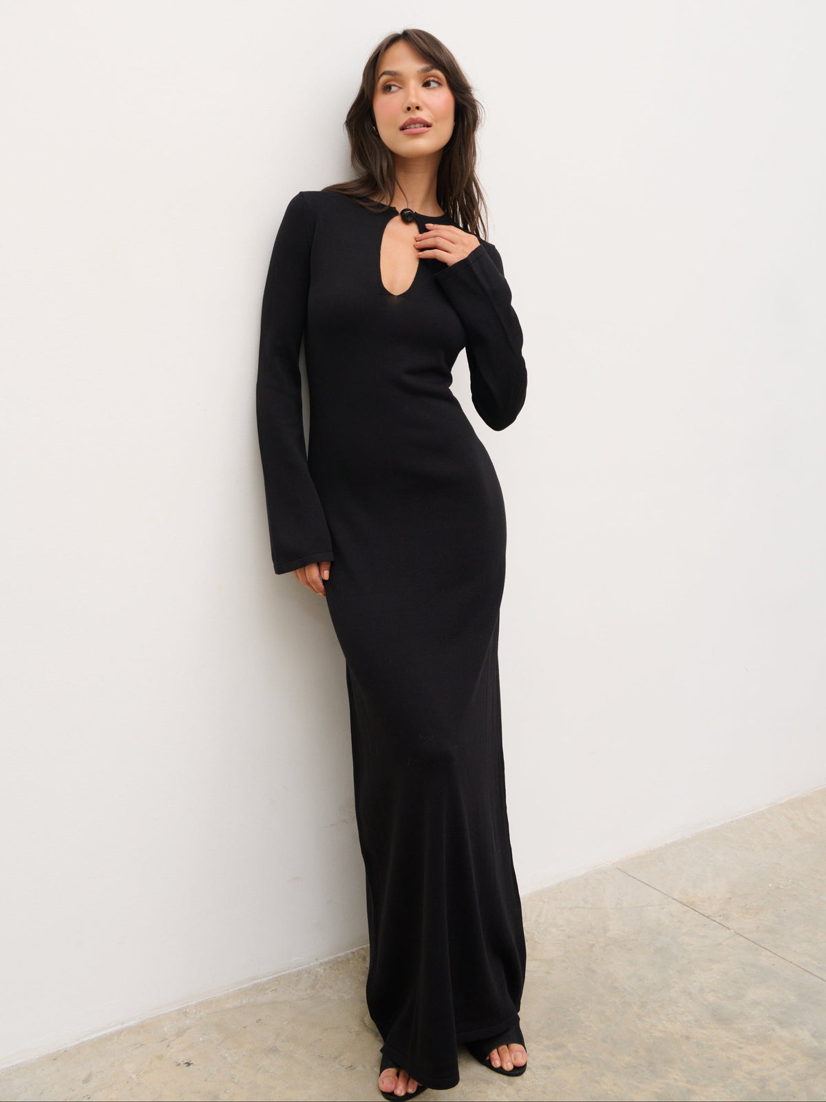 Koa Trim Detail Knit Maxi Dress - Black