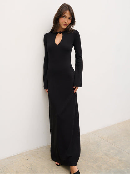 Koa Trim Detail Knit Maxi Dress - Black