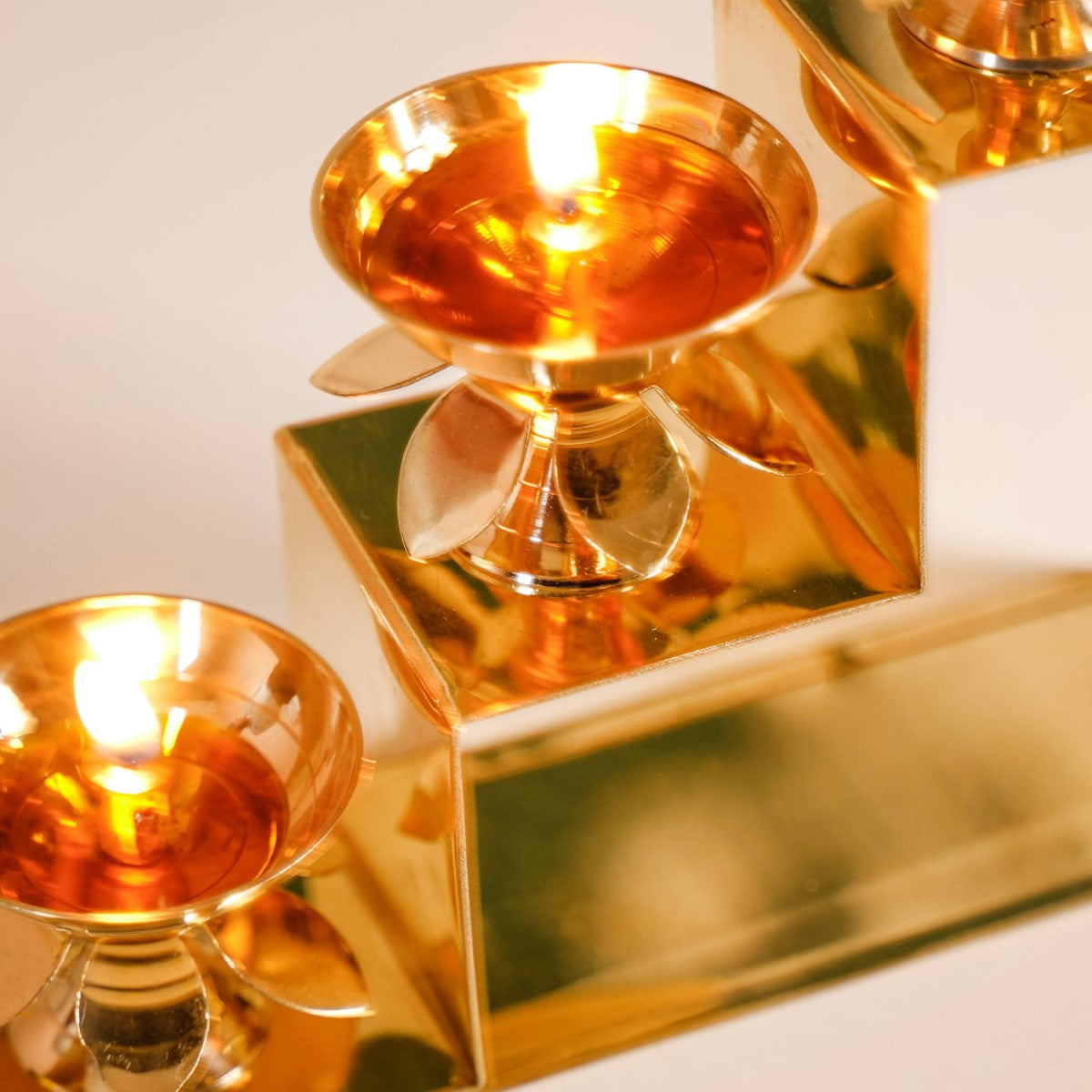 Brass Step Decorative Flower Diya Stand Set Of 2 Gold