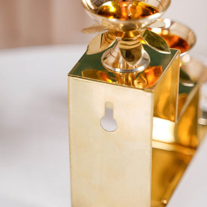 Brass Step Decorative Flower Diya Stand Set Of 2 Gold