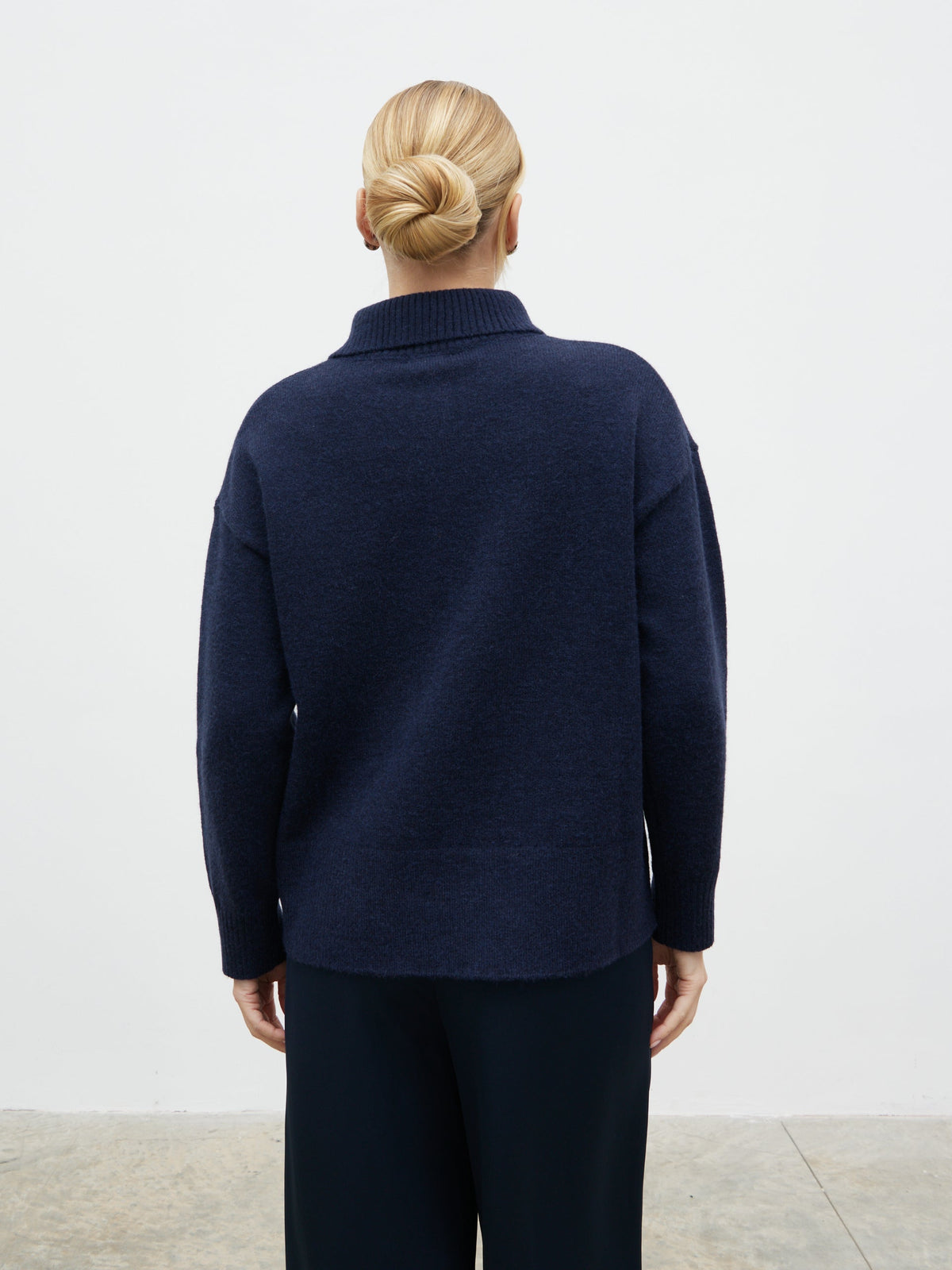 Laurent High Neck Button Knit Jumper - Navy