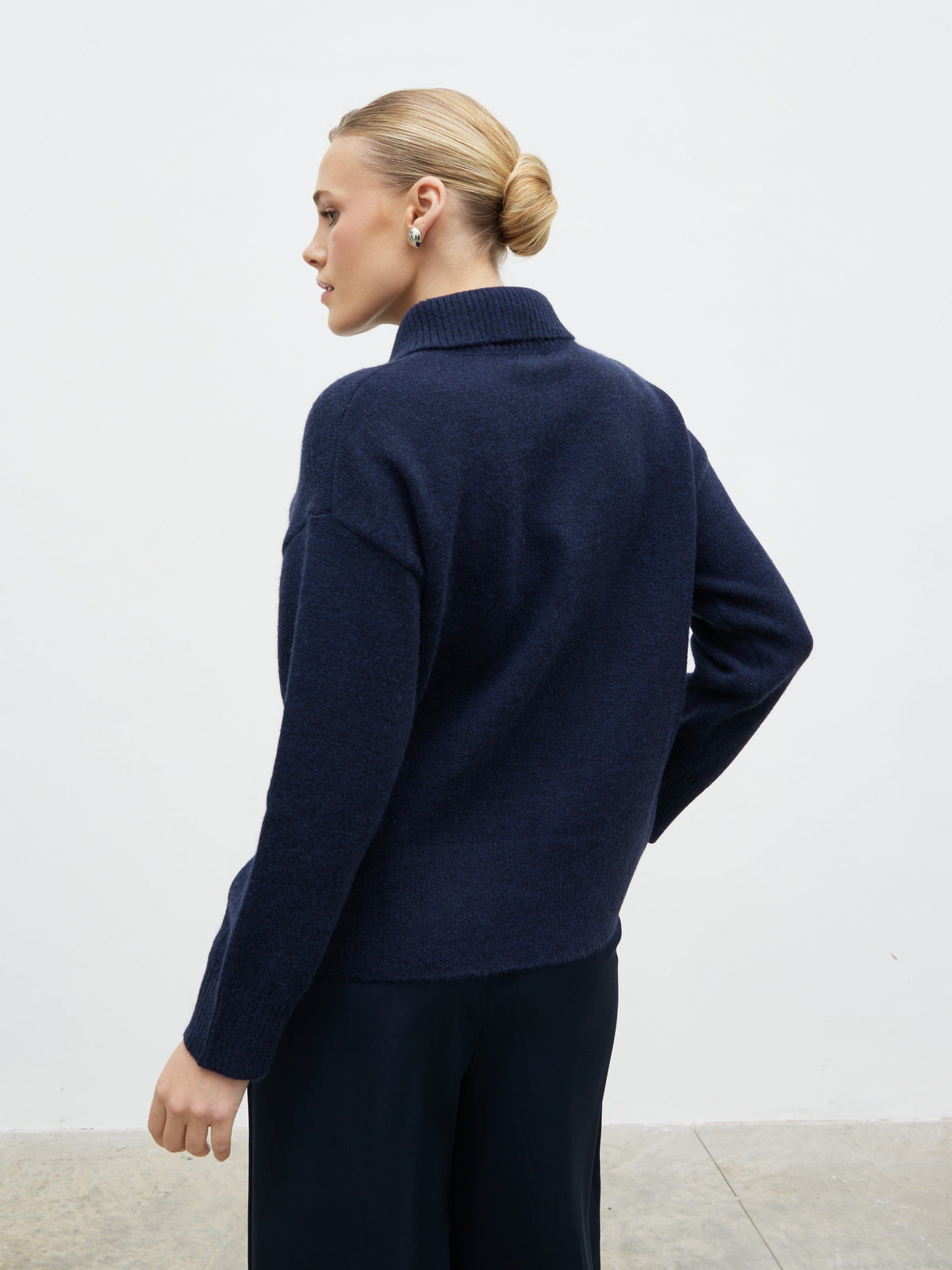 Laurent High Neck Button Knit Jumper - Navy