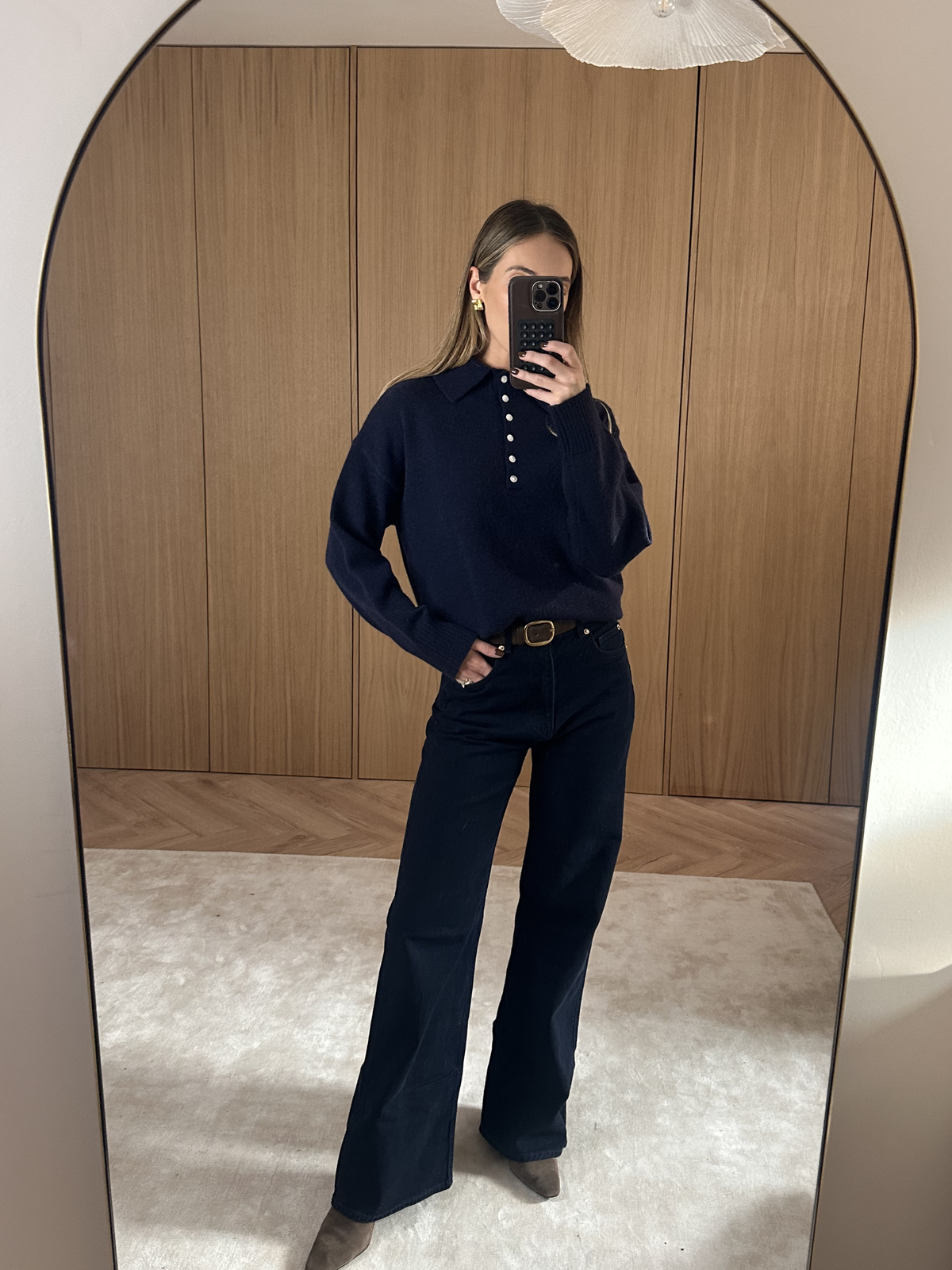Laurent High Neck Button Knit Jumper - Navy