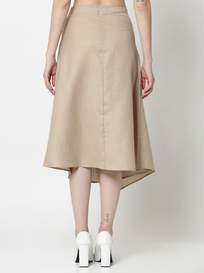Light Beige Linen Skirt With Pocket