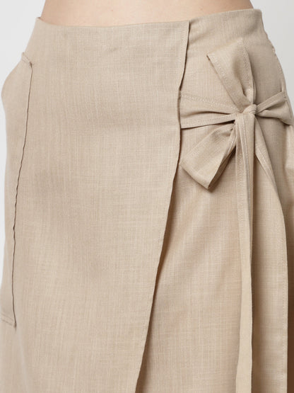 Light Beige Linen Skirt With Pocket