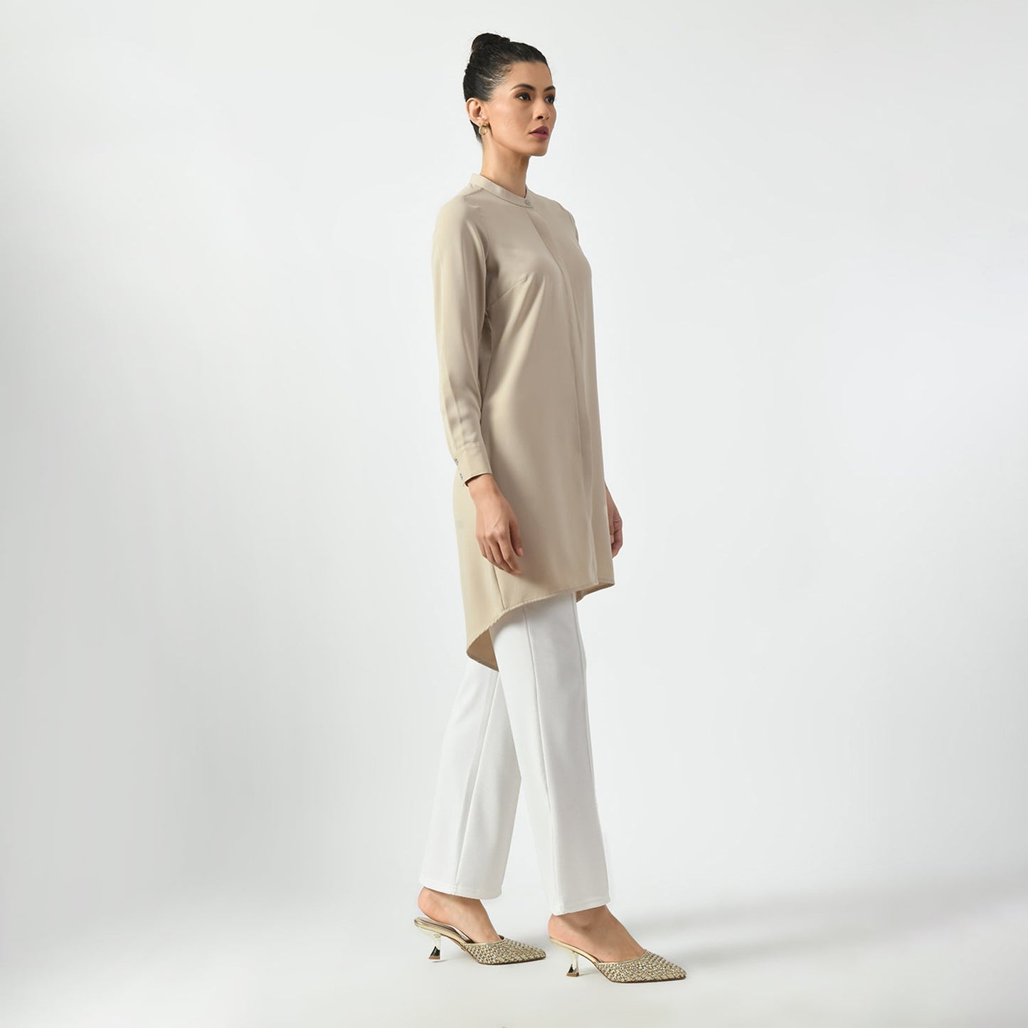 Light Beige Tunic With Mandarin Collar