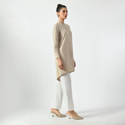 Light Beige Tunic With Mandarin Collar