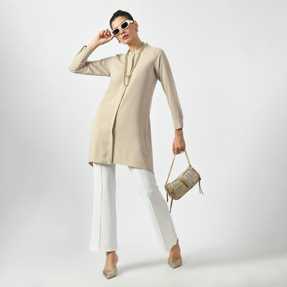 Light Beige Tunic With Mandarin Collar