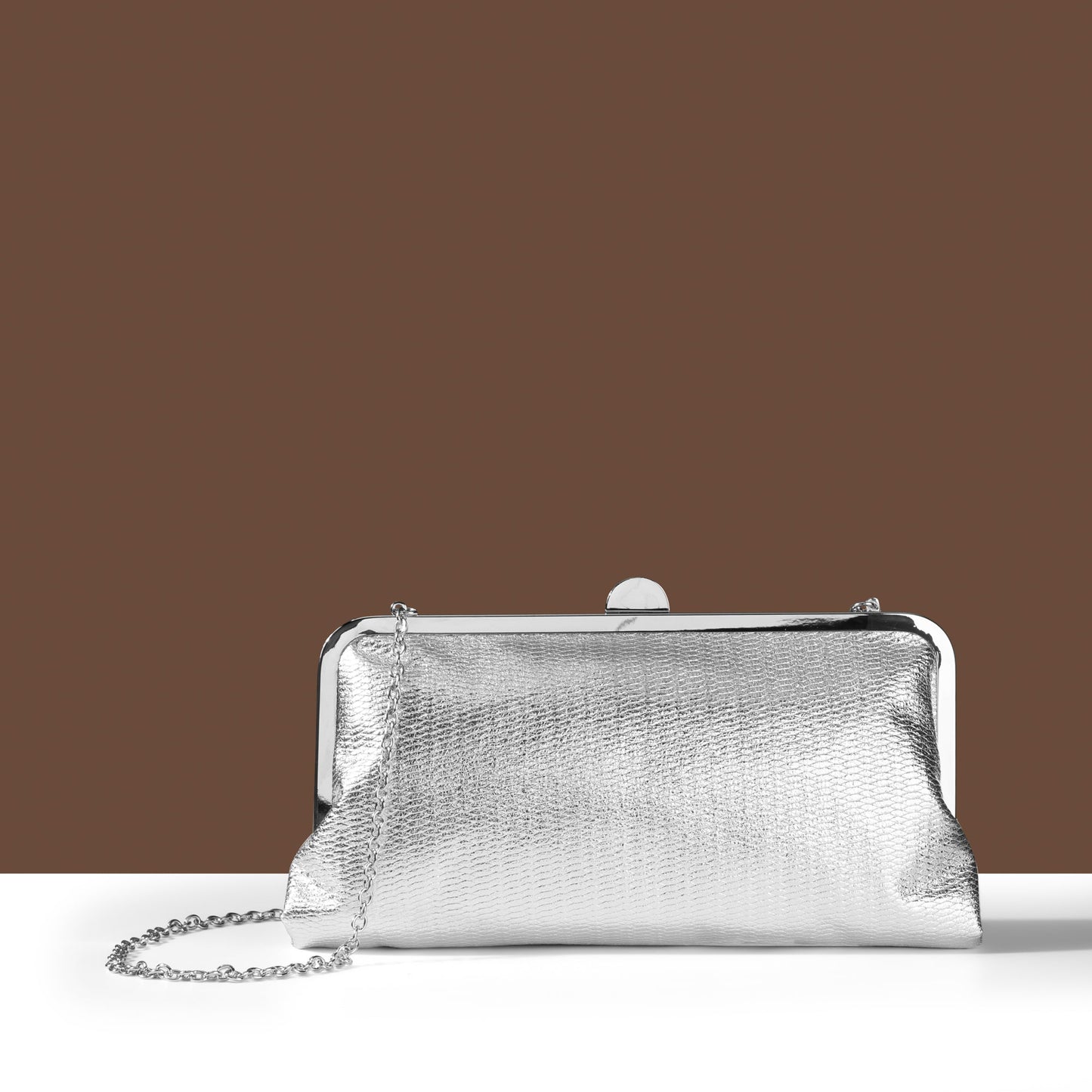 Women's Silver Metallic Clutch Bag