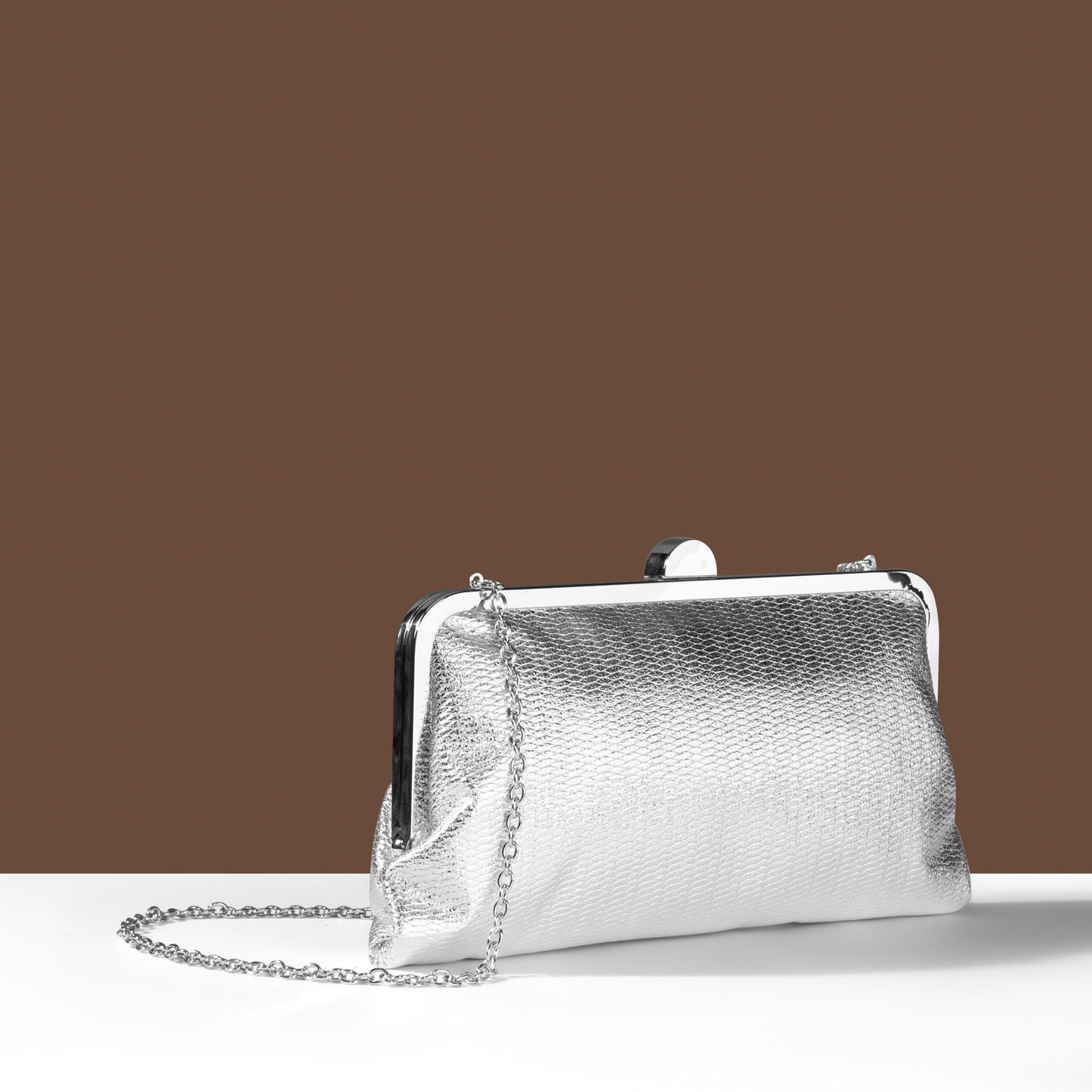 Women's Silver Metallic Clutch Bag