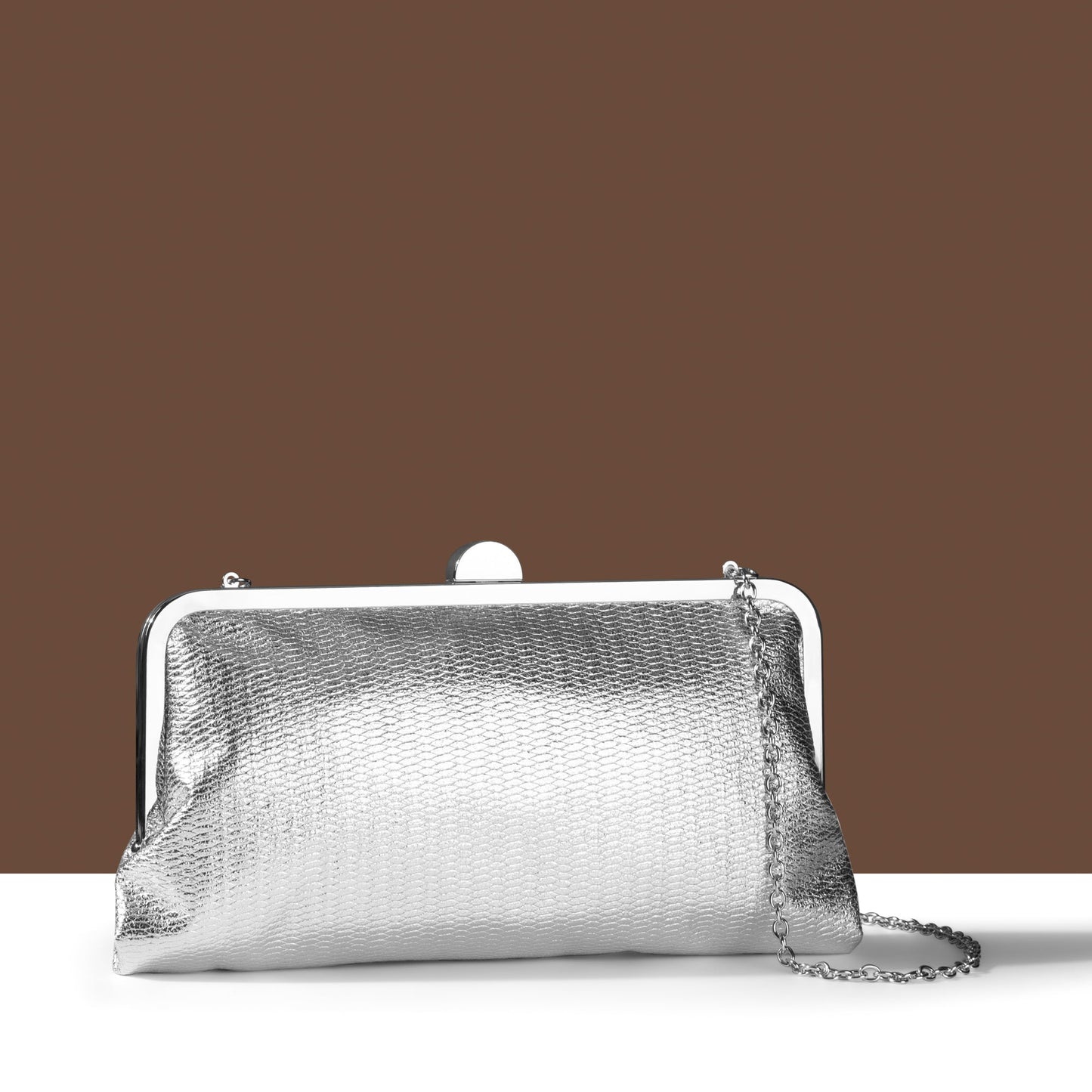 Women's Silver Metallic Clutch Bag
