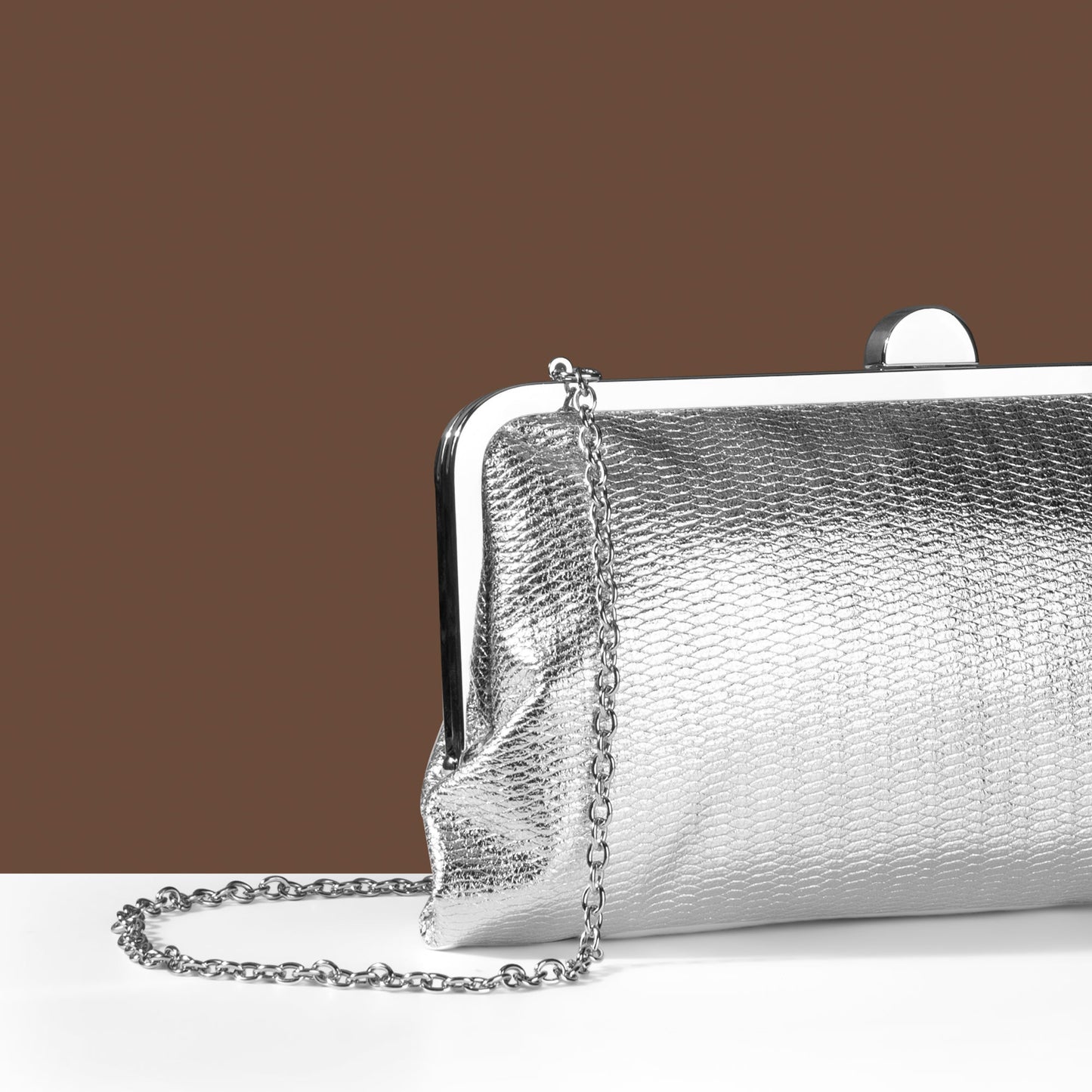 Women's Silver Metallic Clutch Bag