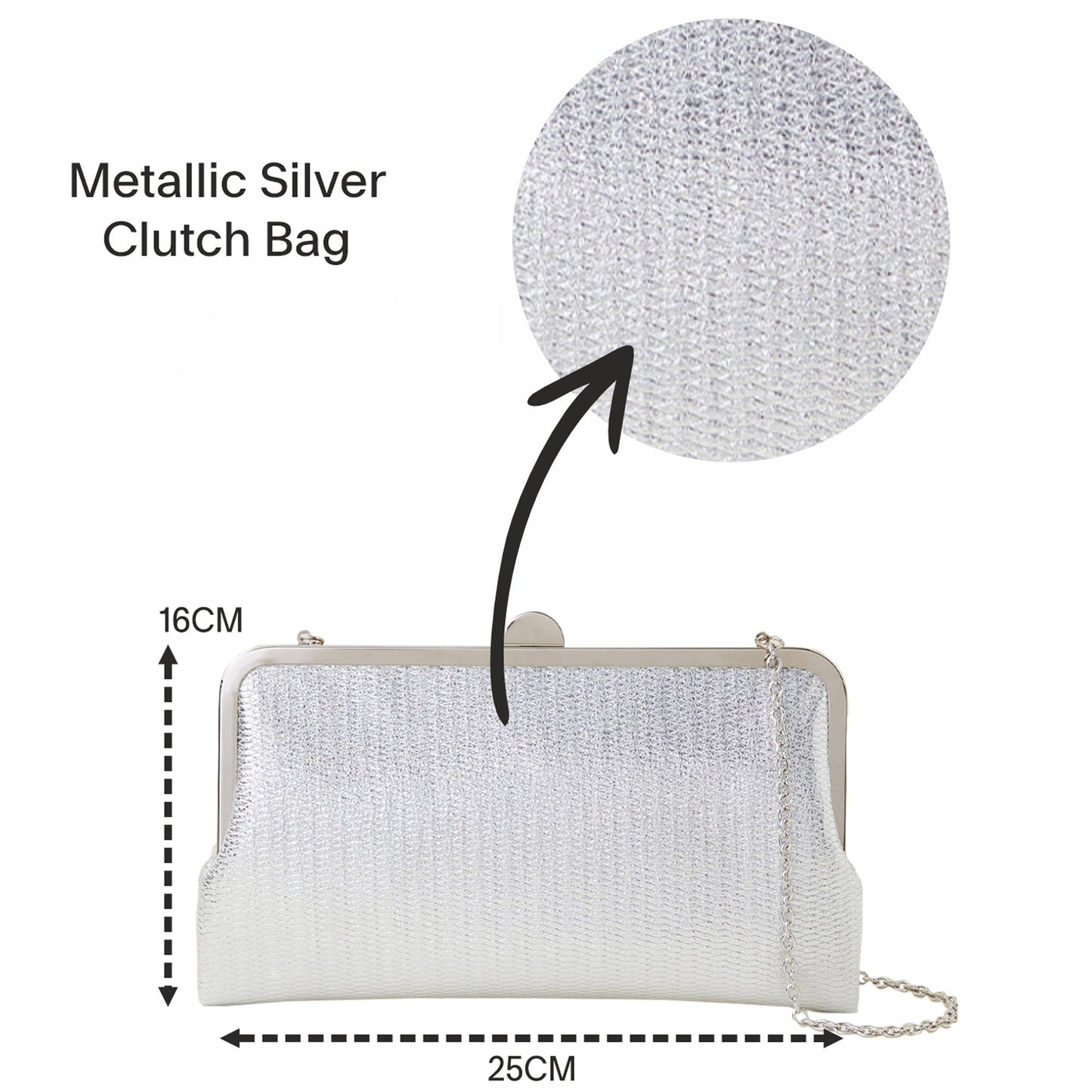 Women's Silver Metallic Clutch Bag