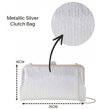 Women's Silver Metallic Clutch Bag