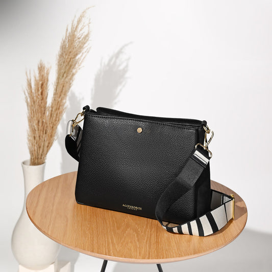 Women's Black Webbing Cross-body Bag