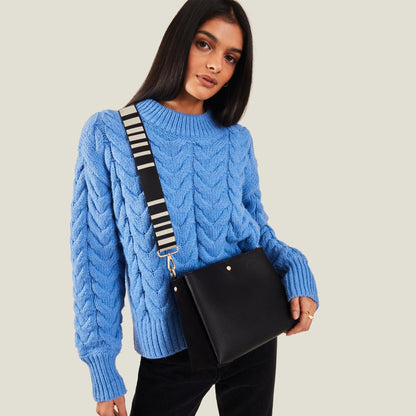 Women's Black Webbing Cross-body Bag