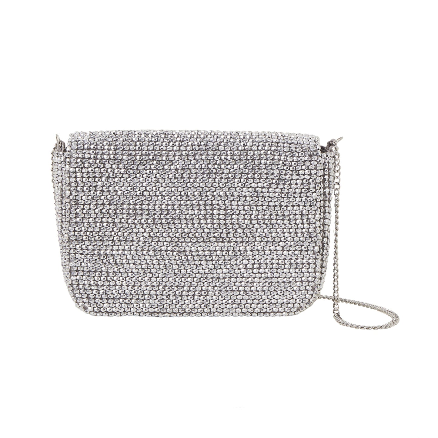 Women's Silver Fold Over Beaded Clutch Bag