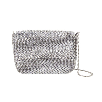 Women's Silver Fold Over Beaded Clutch Bag