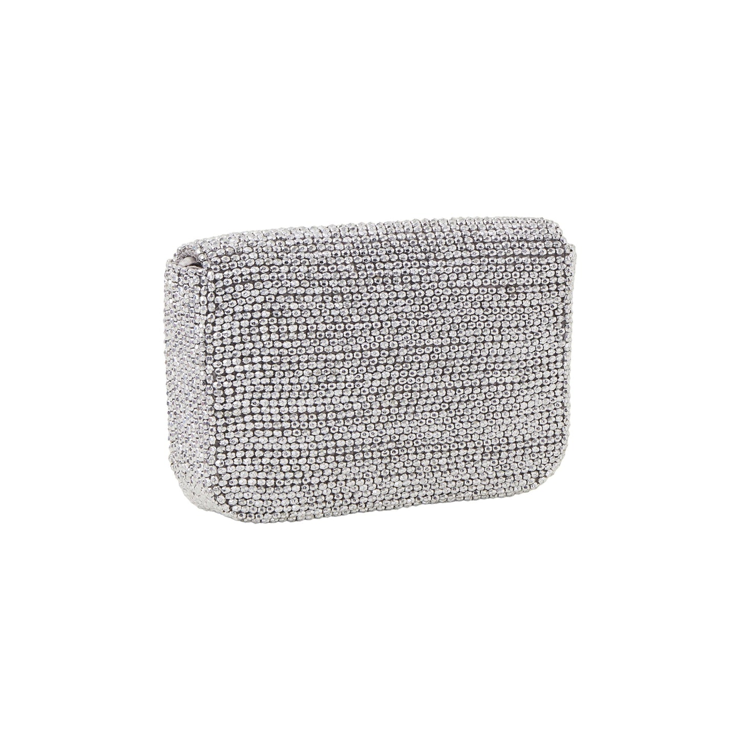 Women's Silver Fold Over Beaded Clutch Bag