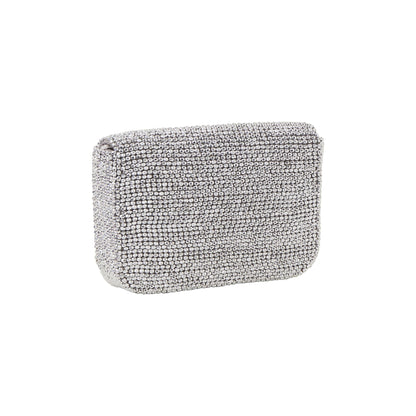 Women's Silver Fold Over Beaded Clutch Bag
