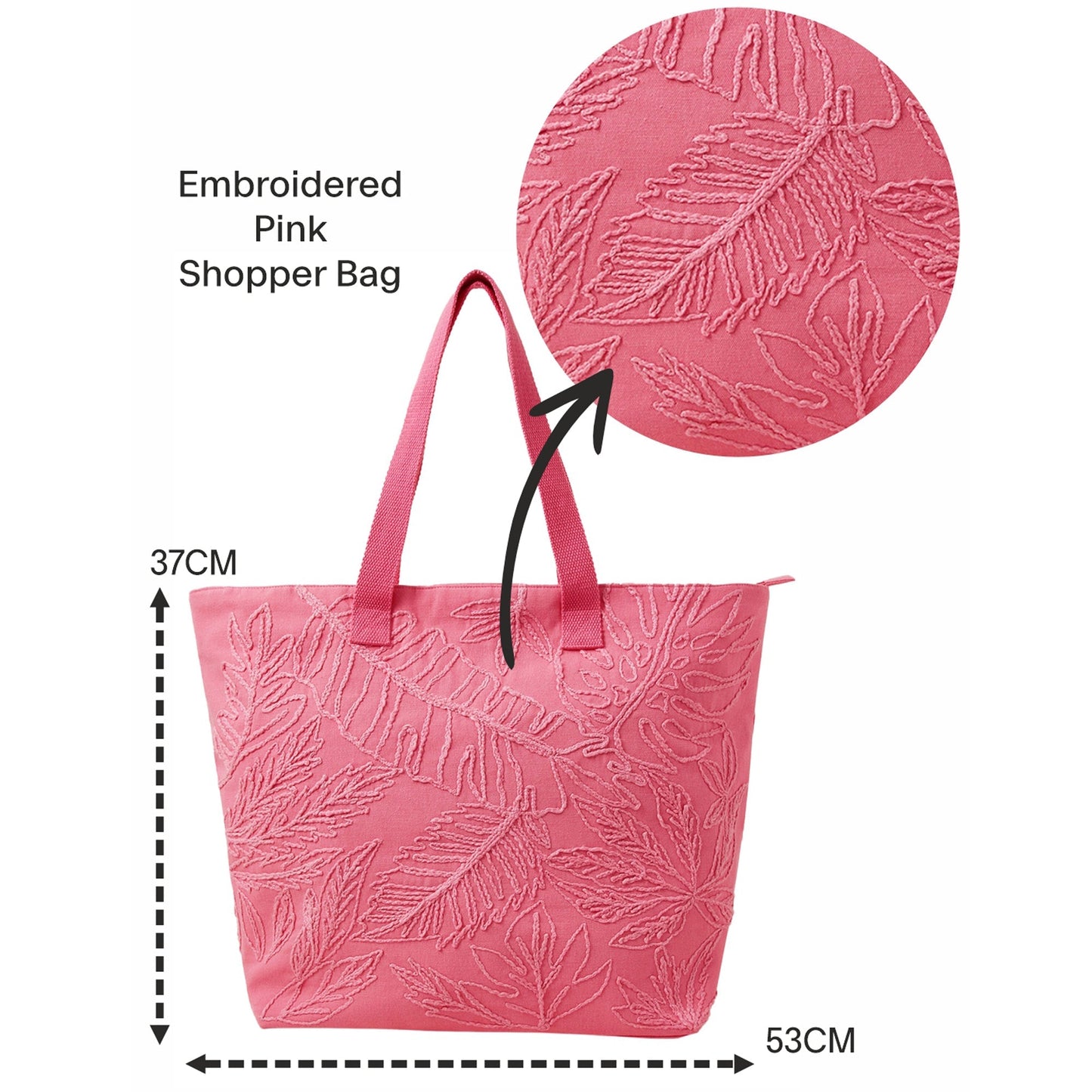 Women's Pink Embroidered Shopper Bag
