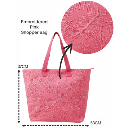 Women's Pink Embroidered Shopper Bag