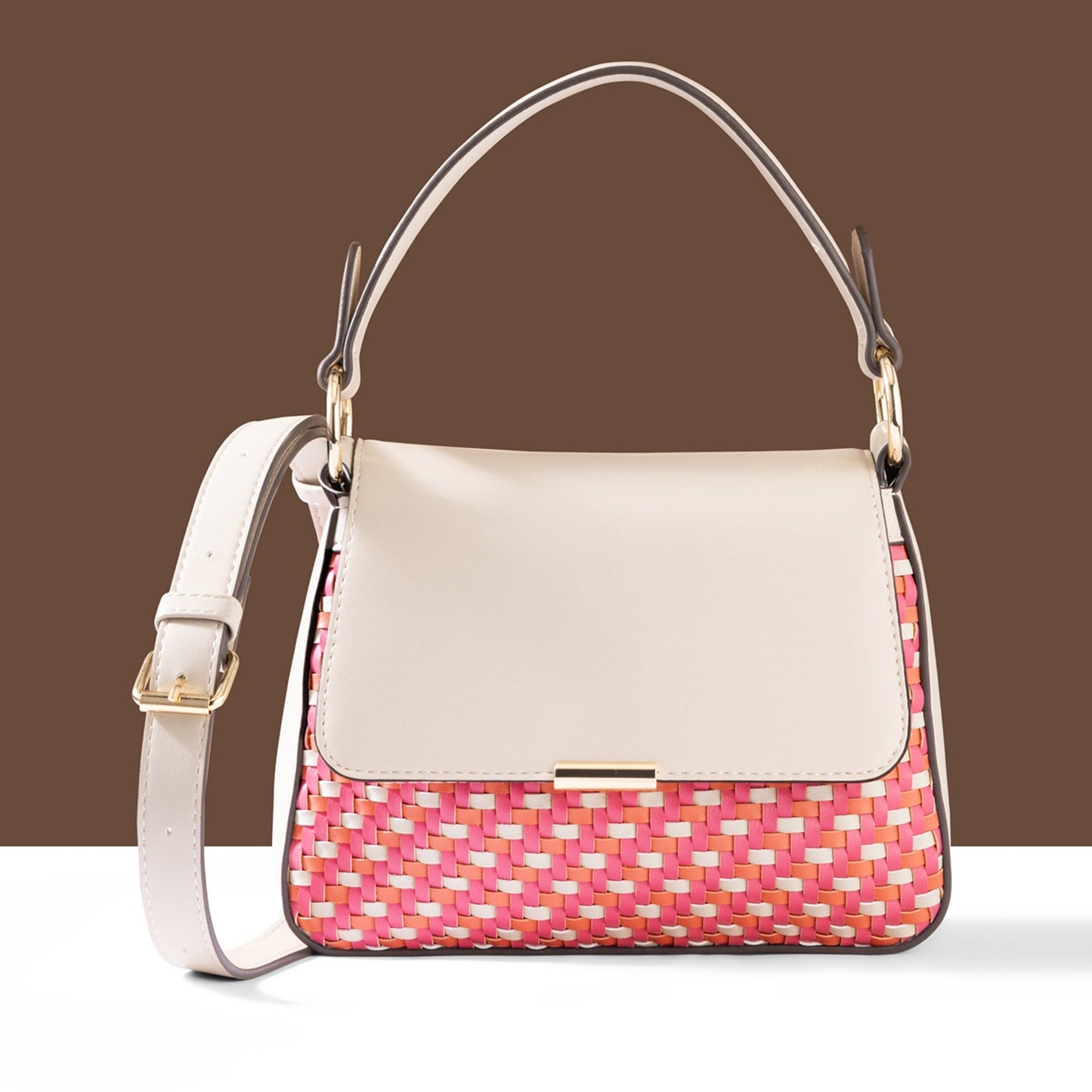 Women's Cream Weave Flap Sling Bag