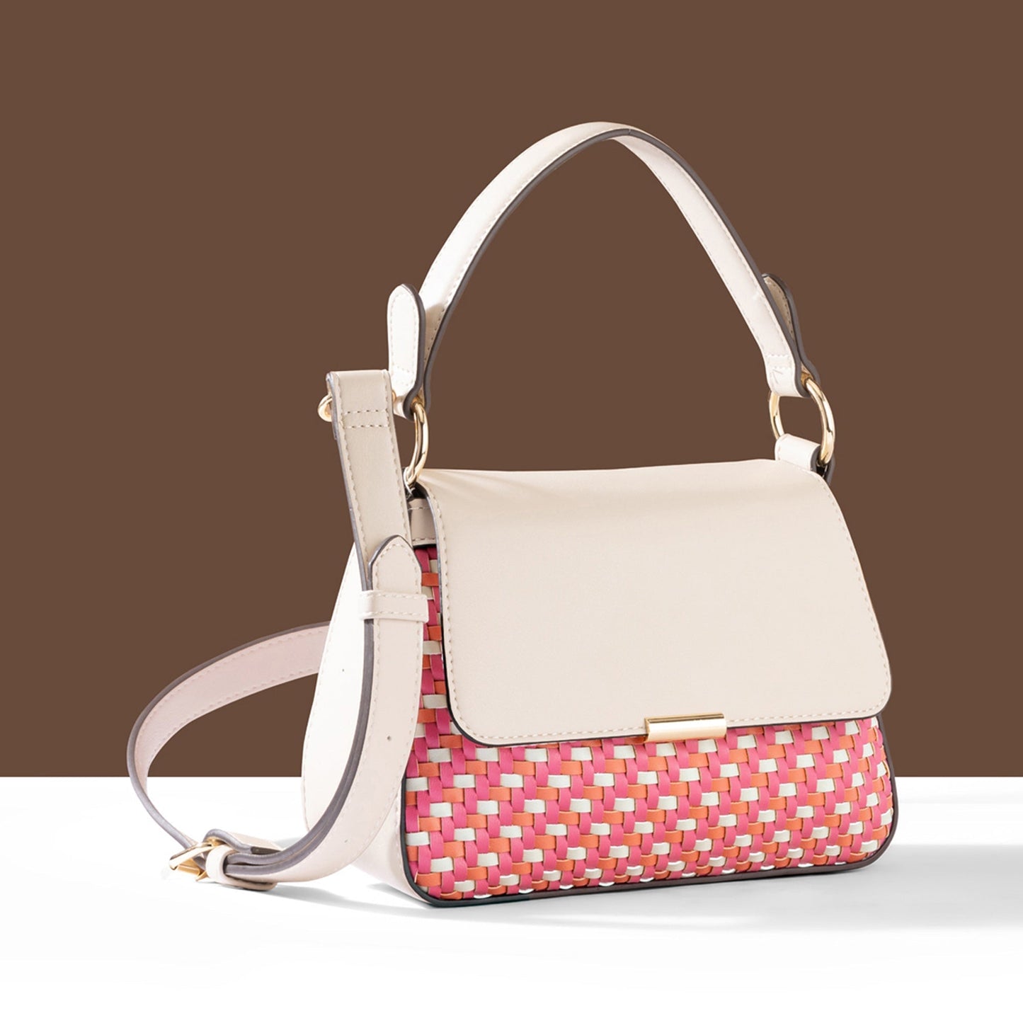 Women's Cream Weave Flap Sling Bag