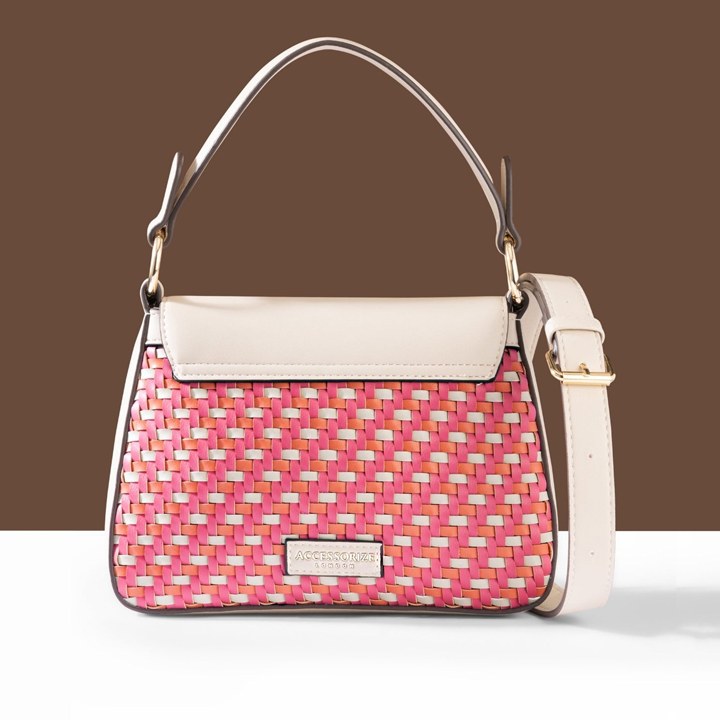 Women's Cream Weave Flap Sling Bag