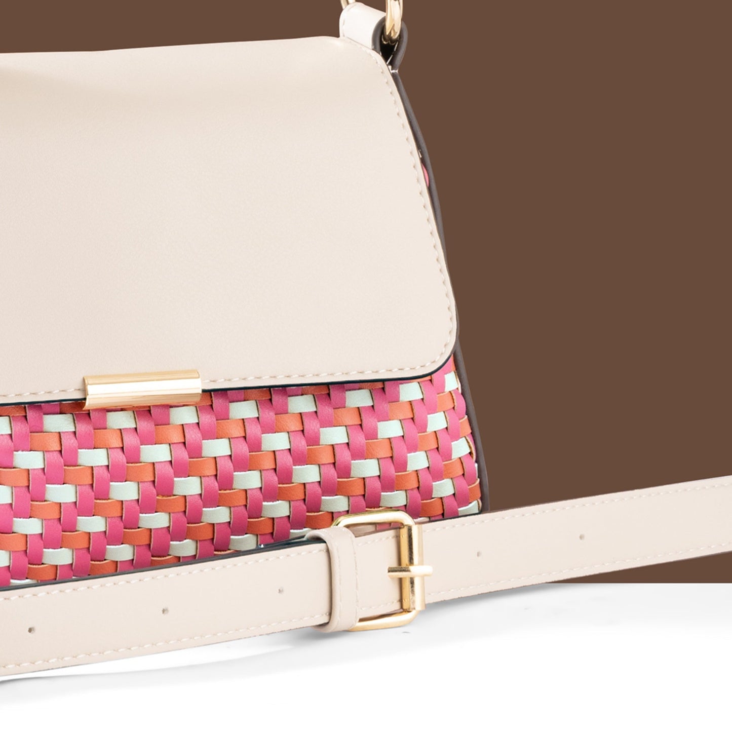 Women's Cream Weave Flap Sling Bag