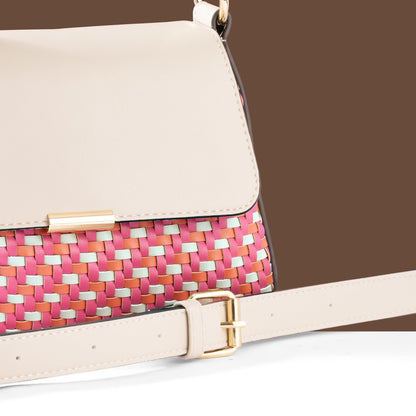 Women's Cream Weave Flap Sling Bag