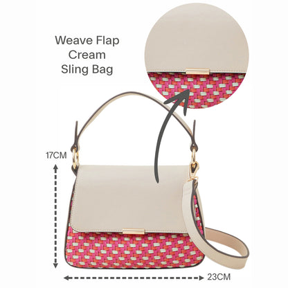 Women's Cream Weave Flap Sling Bag
