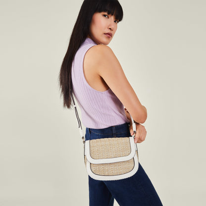 Women's Cream Woven Sling Bag