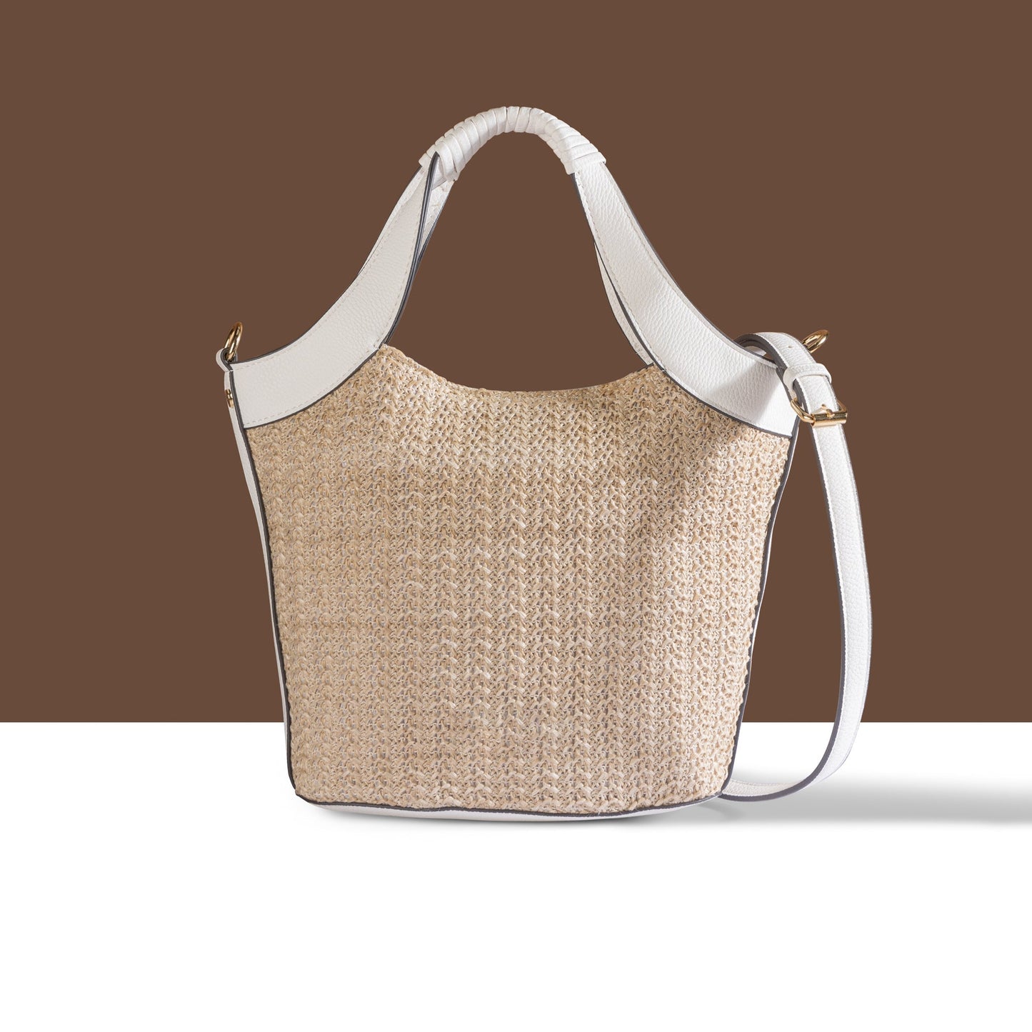 Women's Cream Woven Satchel Bag