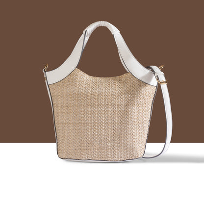 Women's Cream Woven Satchel Bag