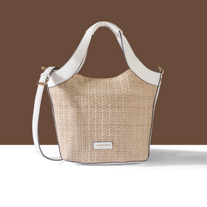 Women's Cream Woven Satchel Bag