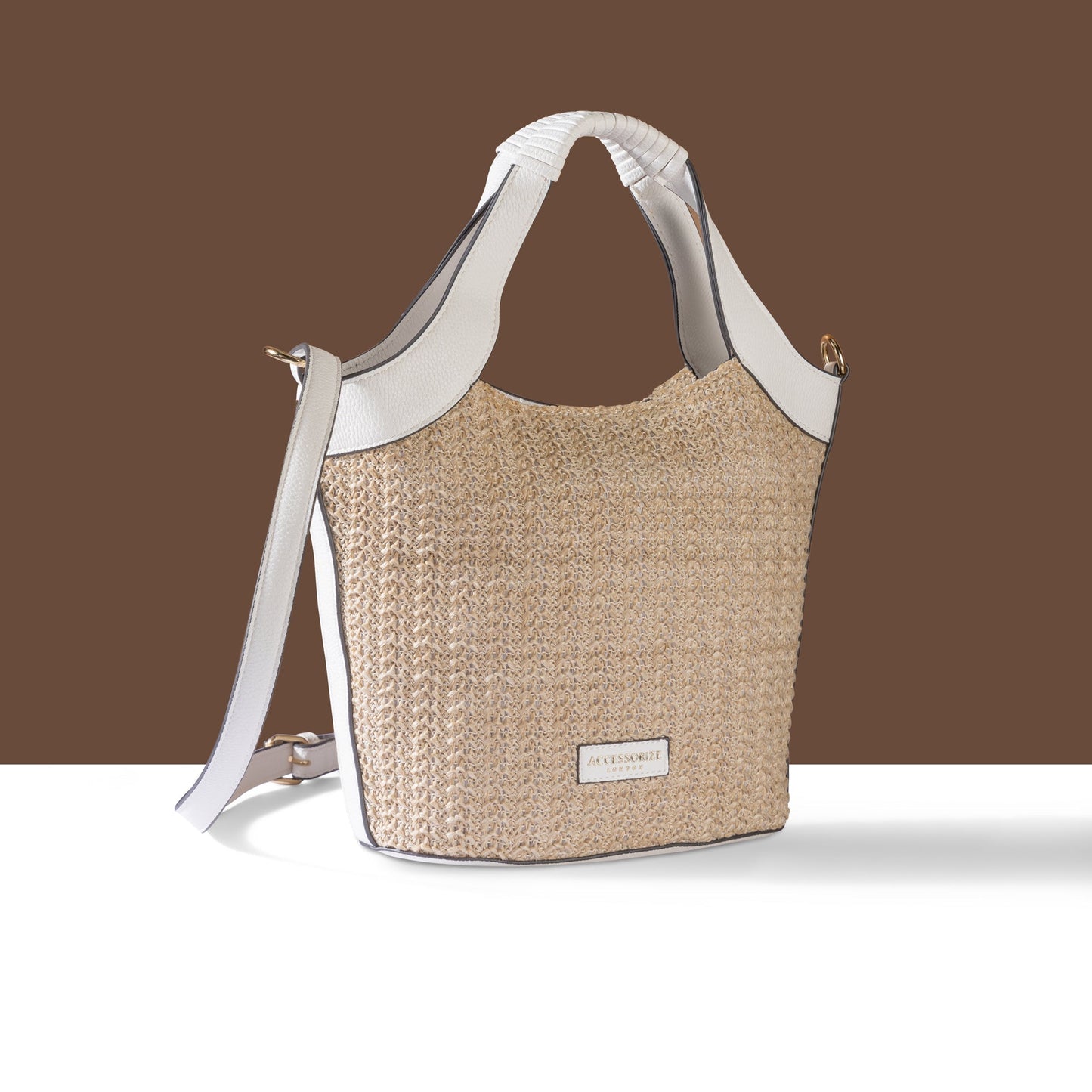 Women's Cream Woven Satchel Bag
