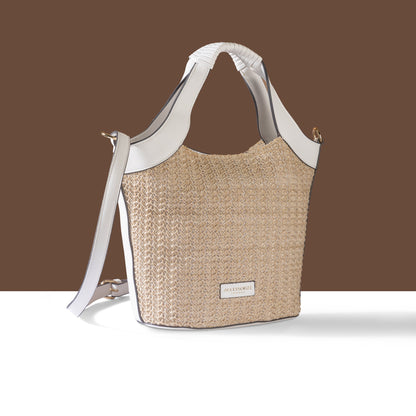 Women's Cream Woven Satchel Bag