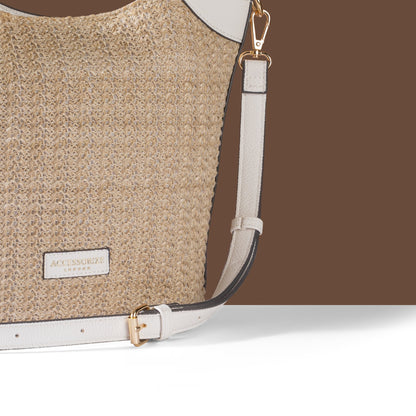 Women's Cream Woven Satchel Bag