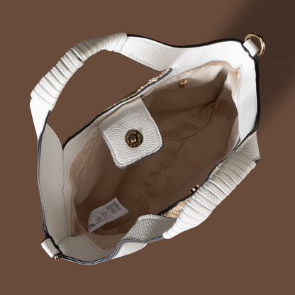 Women's Cream Woven Satchel Bag