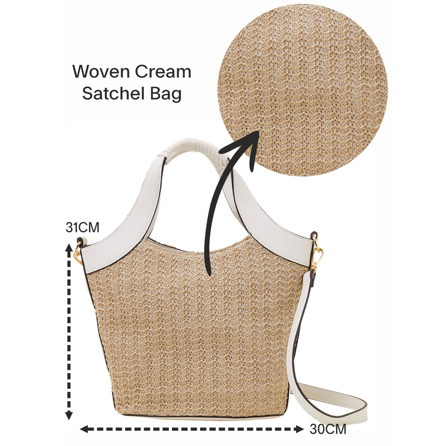 Women's Cream Woven Satchel Bag