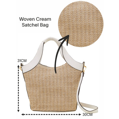 Women's Cream Woven Satchel Bag