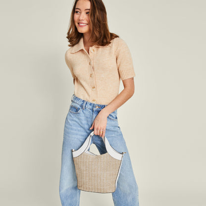 Women's Cream Woven Satchel Bag