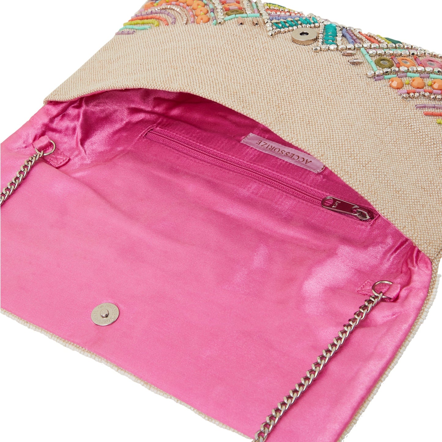 Women's Cream Beaded Mirror Clutch Bag