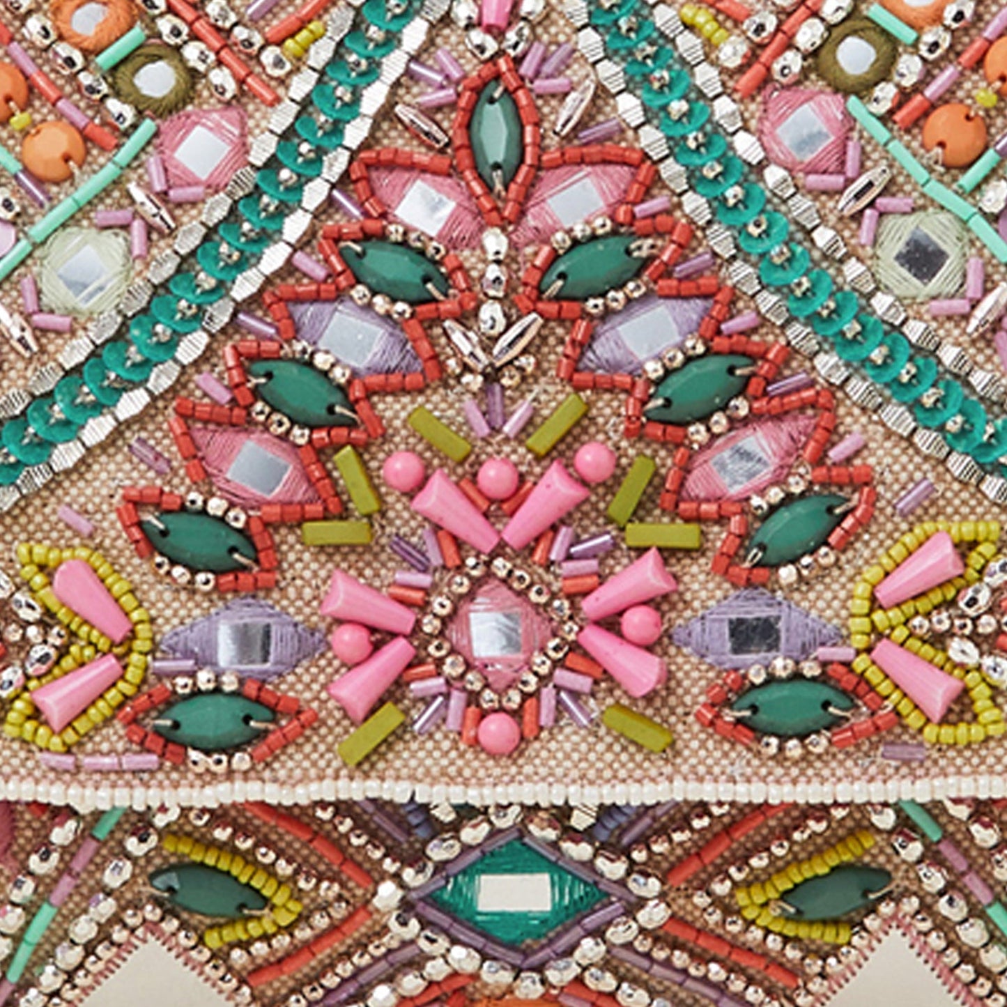 Women's Cream Beaded Mirror Clutch Bag