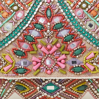 Women's Cream Beaded Mirror Clutch Bag