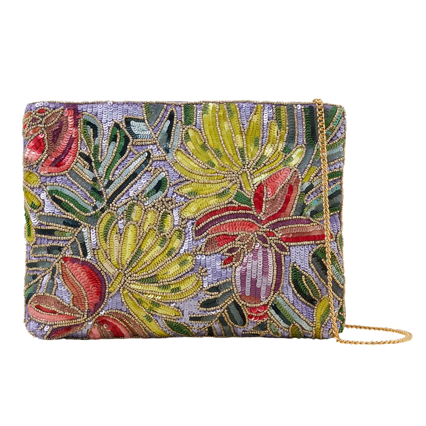 Women's Purple Zip Top Embellished Clutch Bag