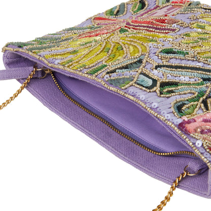 Women's Purple Zip Top Embellished Clutch Bag