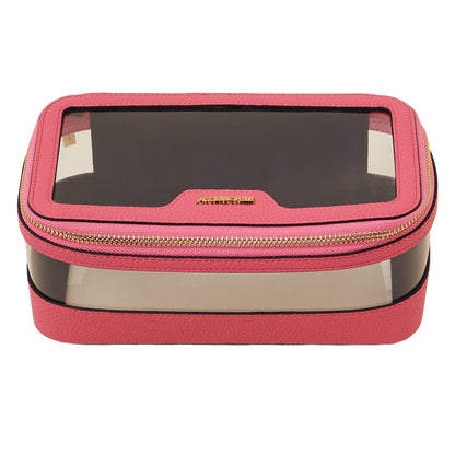 Women's Faux Leather Pink Clear Make Up Bag
